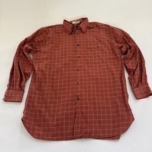 Vintage John W. Nordstrom Dress Shirt Orange Plaid Cotton Mens Medium